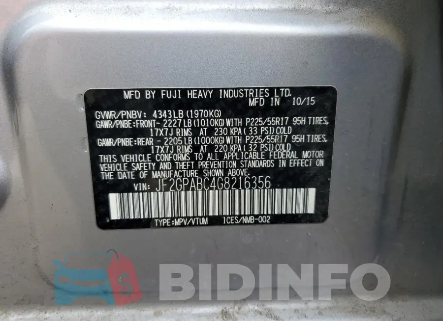 JF2GPABC4G8216356 Photo# 13