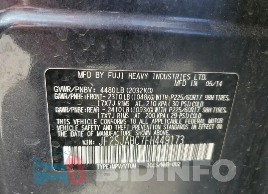 JF2SJABC7FH449173 Photo# 13