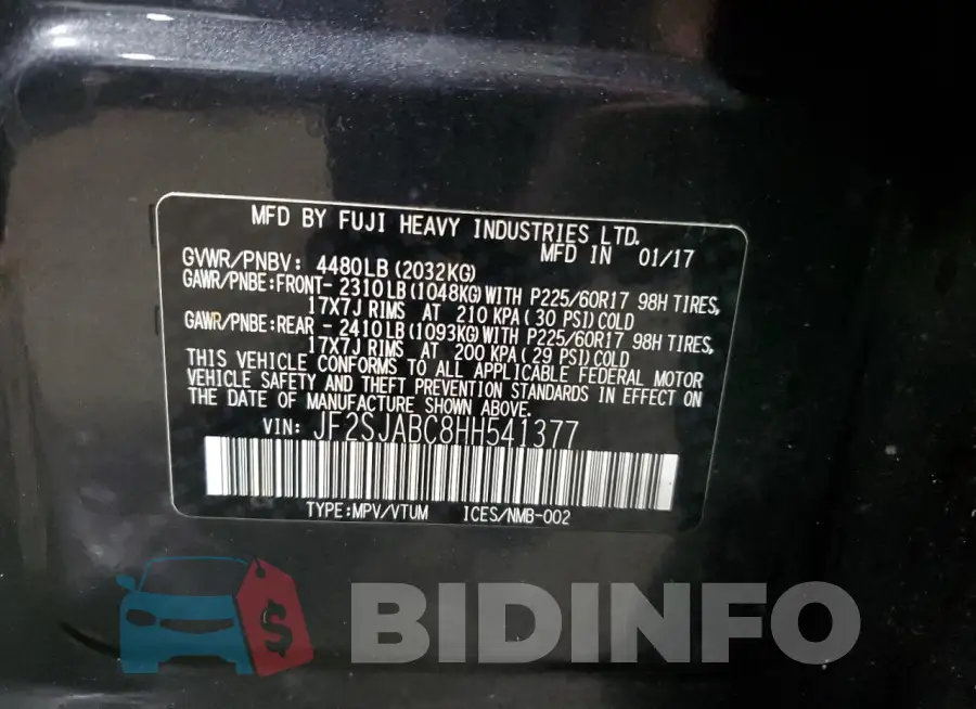 JF2SJABC8HH541377 Photo# 13