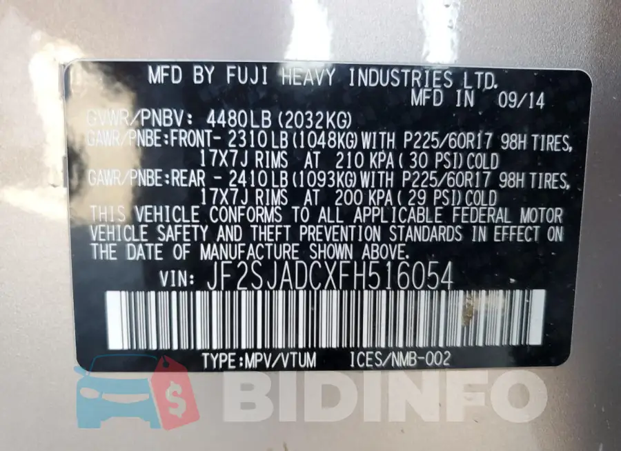 JF2SJADCXFH516054 Photo# 12