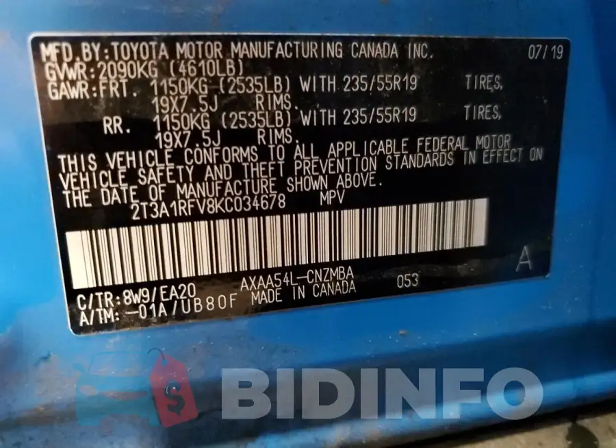 2T3A1RFV8KC034678 Photo# 13