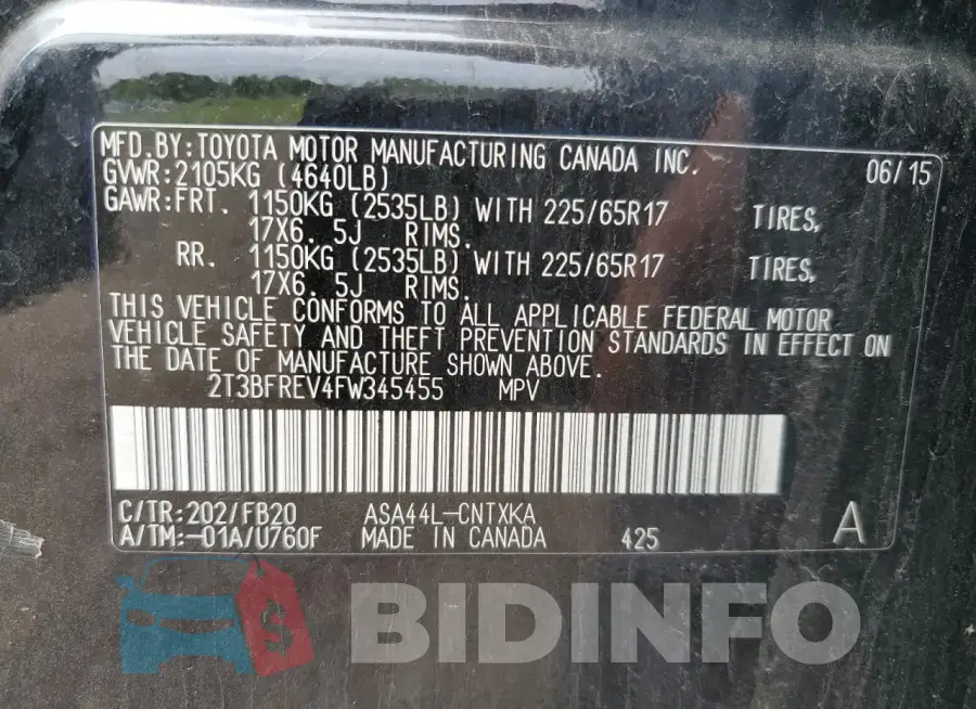 2T3BFREV4FW345455 Photo# 13