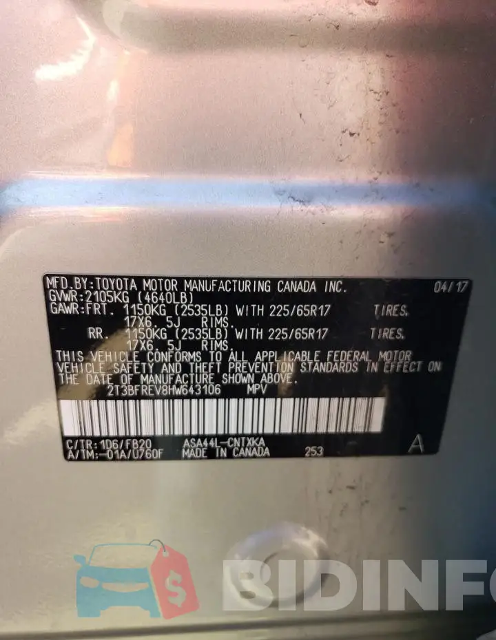 2T3BFREV8HW643106 Photo# 13