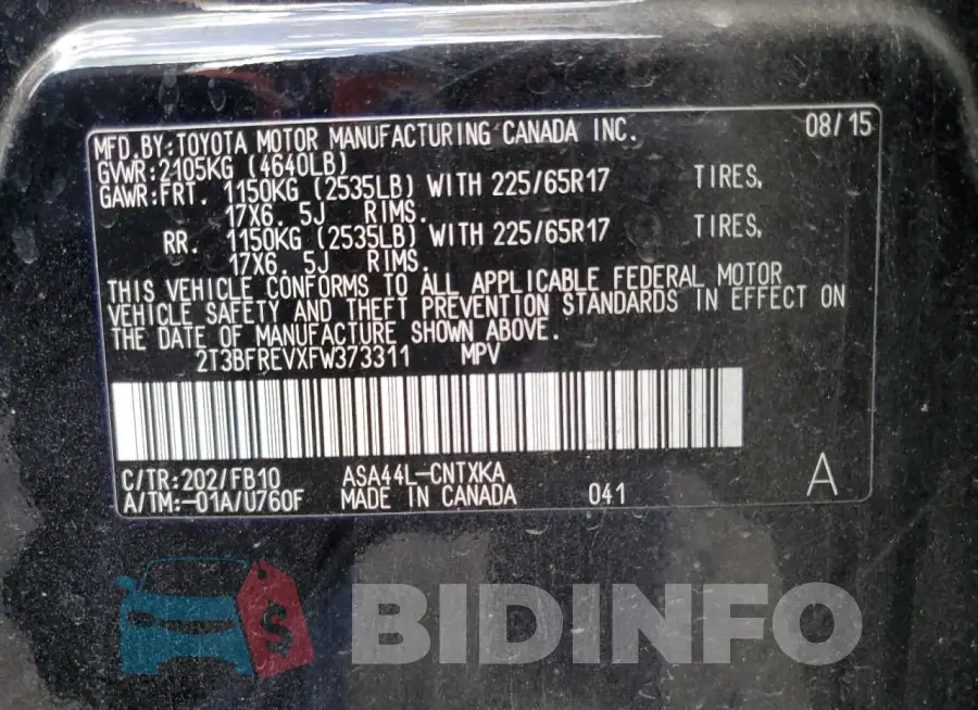 2T3BFREVXFW373311 Photo# 13