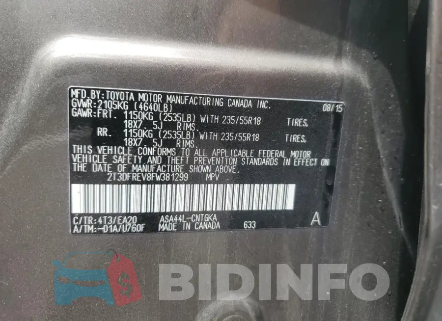 2T3DFREV8FW381299 Photo# 13