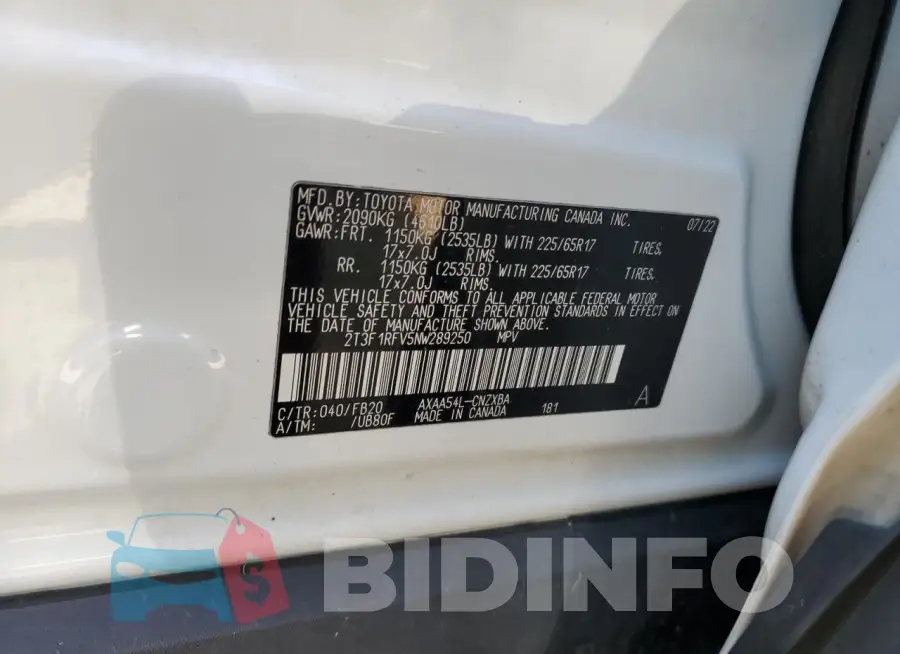 2T3F1RFV5NW289250 Photo# 14