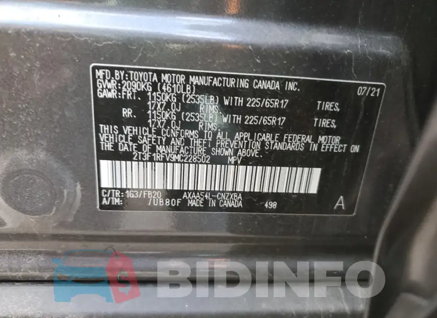 2T3F1RFV9MC228502 Photo# 12
