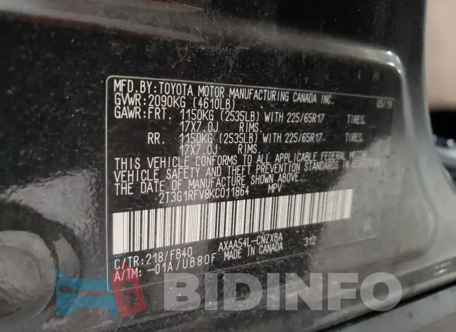 2T3G1RFV8KC011864 Photo# 14