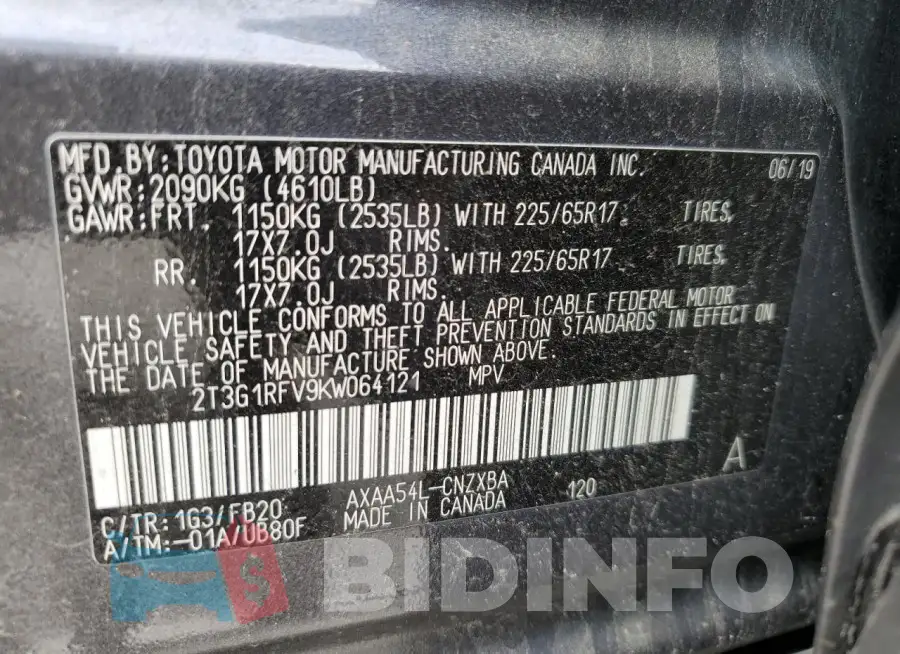 2T3G1RFV9KW064121 Photo# 13