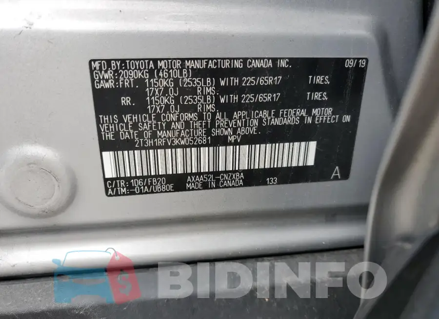 2T3H1RFV3KW052681 Photo# 12