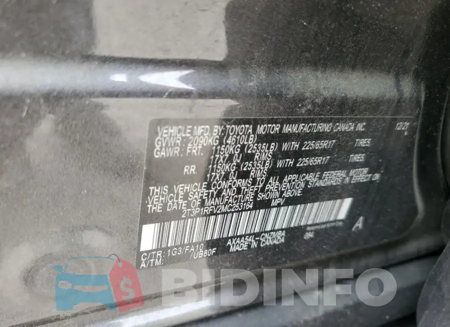 2T3P1RFV2MC253164 Photo# 13