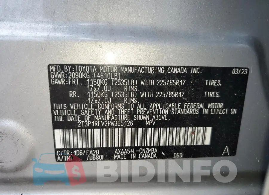 2T3P1RFV2PW365126 Photo# 13