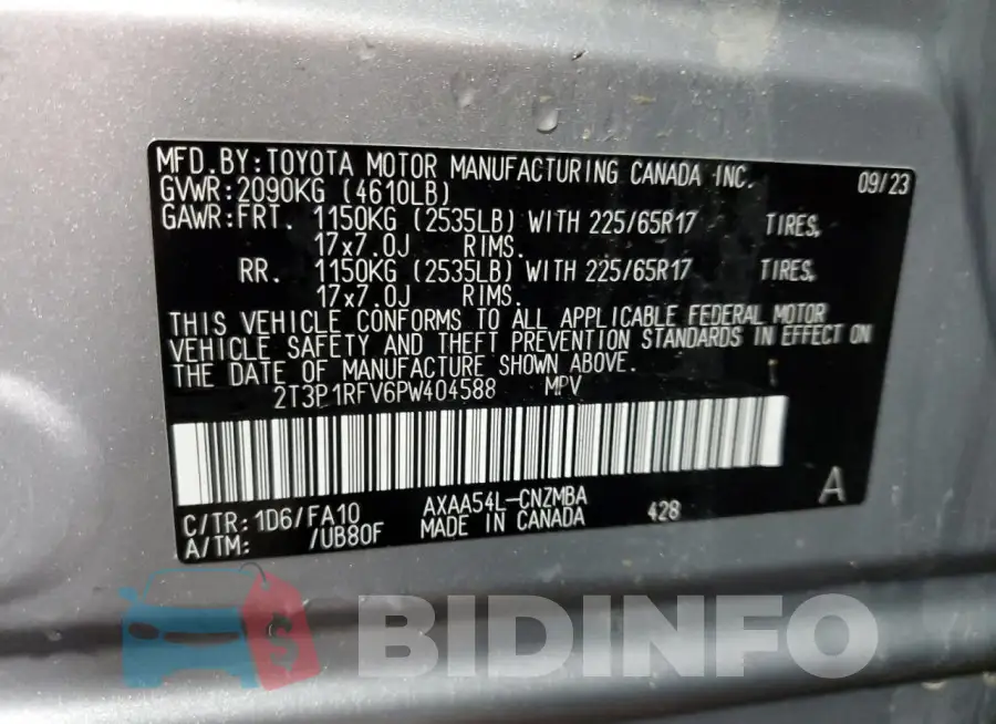 2T3P1RFV6PW404588 Photo# 13