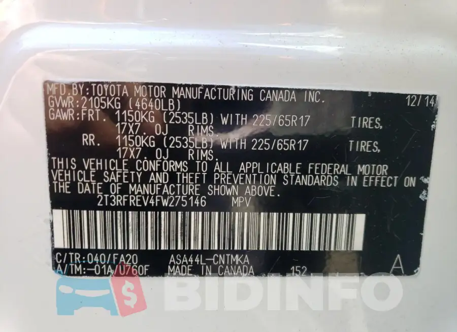 2T3RFREV4FW275146 Photo# 12