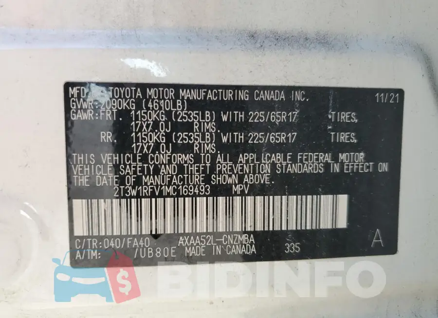 2T3W1RFV1MC169493 Photo# 13