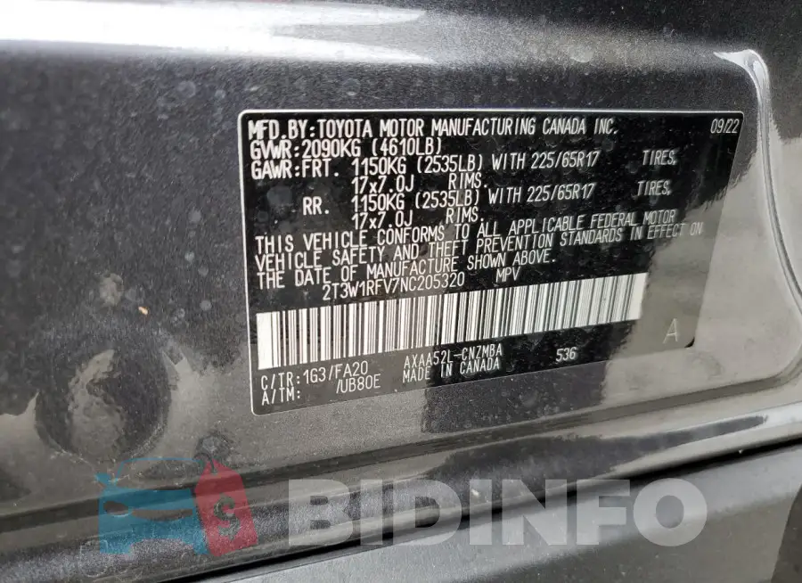 2T3W1RFV7NC205320 Photo# 13