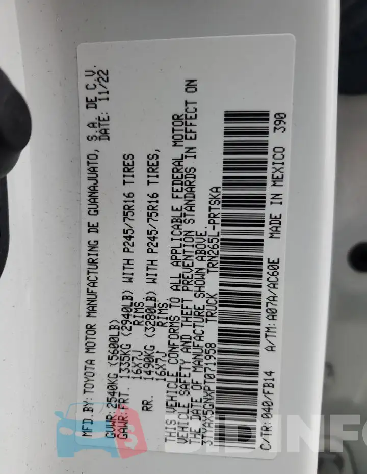 3TYAX5GNXPT071958 Photo# 13