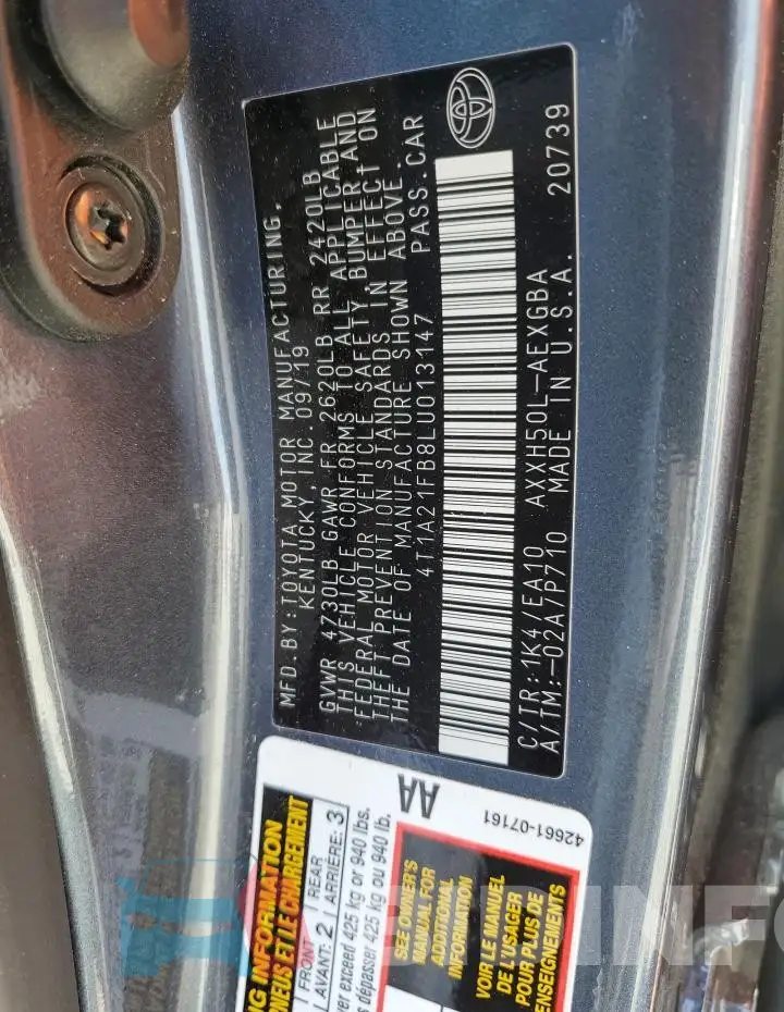 4T1A21FB8LU013147 Photo# 12