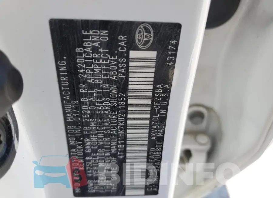 4T1B11HK7KU211852 Photo# 12