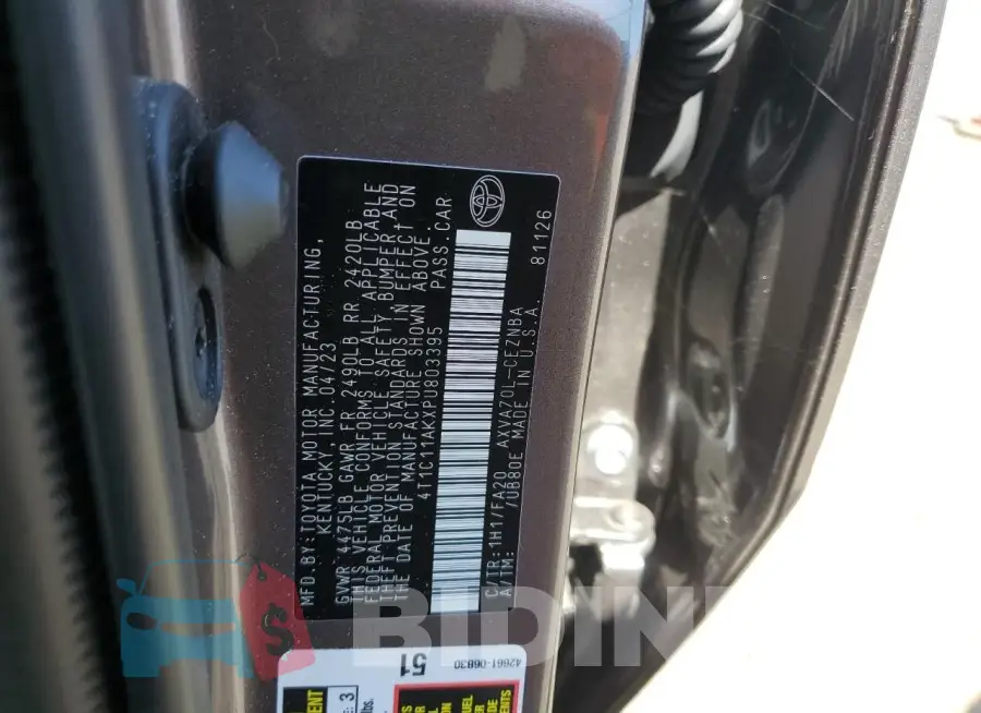 4T1C11AKXPU803395 Photo# 12