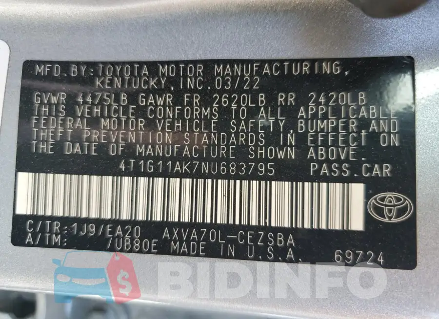 4T1G11AK7NU683795 Photo# 12