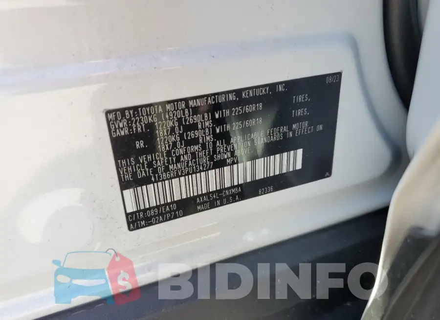 4T3B6RFV3PU134277 Photo# 12