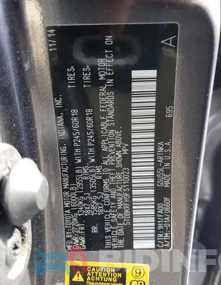 5TDBKRFH9FS110023 Photo# 12