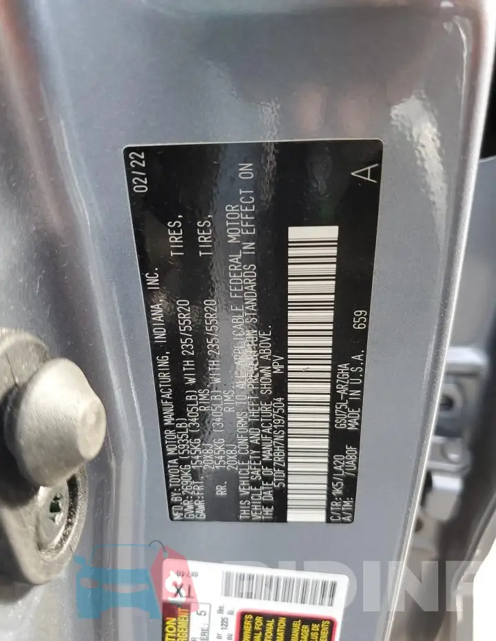 5TDFZRBH7NS197504 Photo# 13