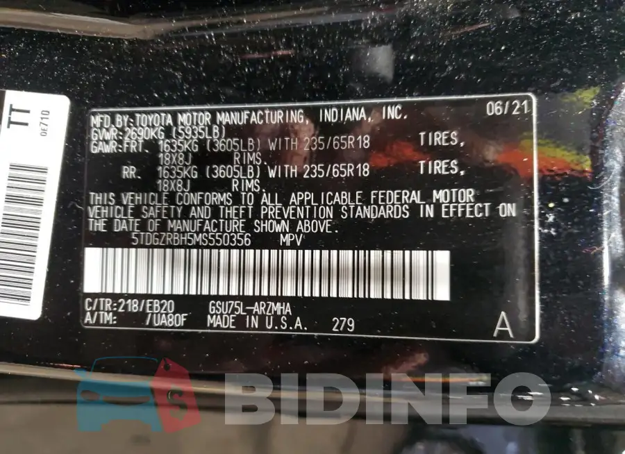 5TDGZRBH5MS550356 Photo# 12