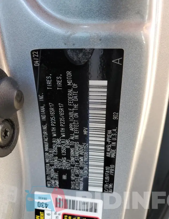 5TDKSKFC1NS061152 Photo# 13