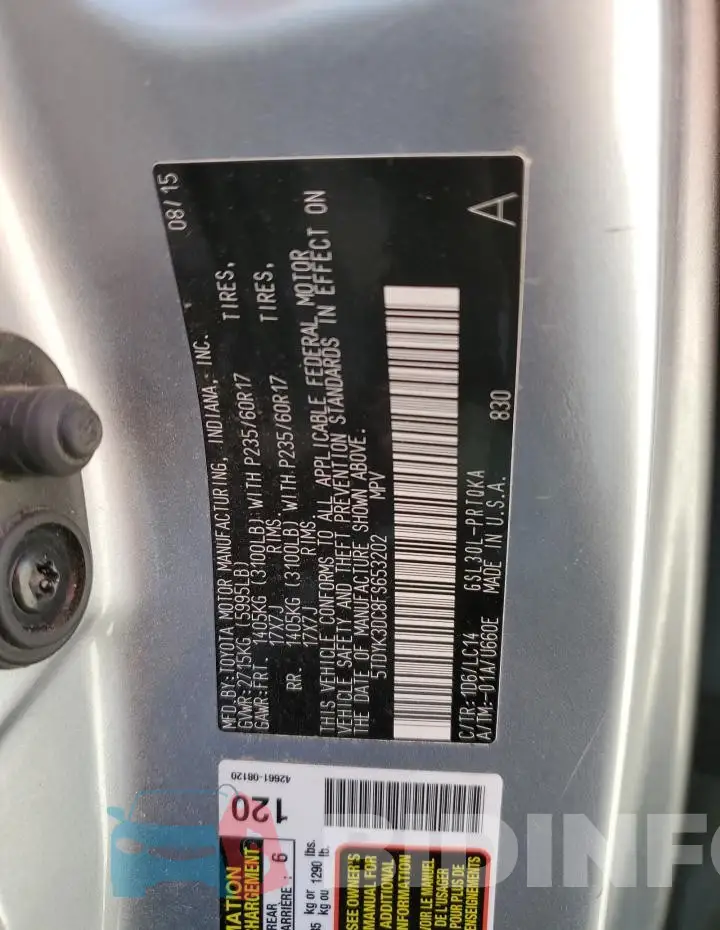 5TDYK3DC8FS653202 Photo# 12