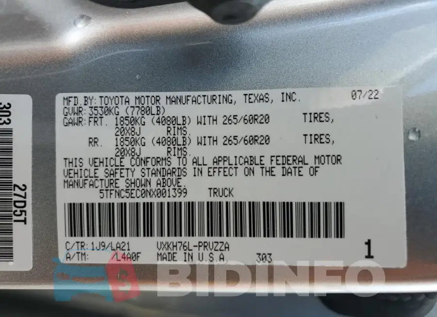 5TFNC5EC0NX001399 Photo# 12