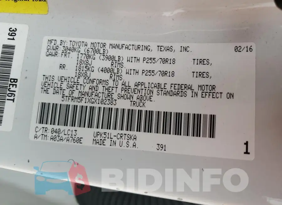 5TFRM5F1XGX102383 Photo# 12
