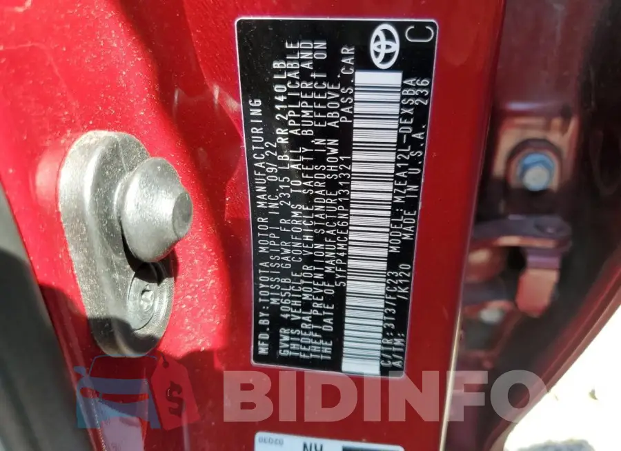 5YFP4MCE6NP131321 Photo# 12