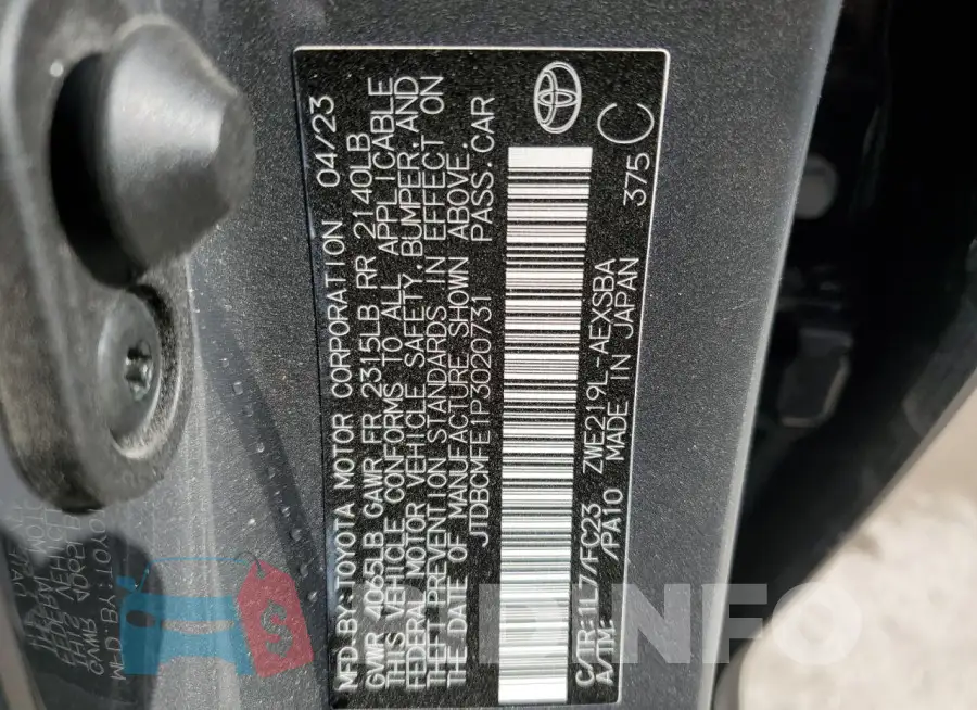 JTDBCMFE1P3020731 Photo# 13