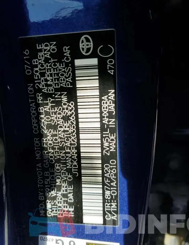 JTDKARFU2G3526336 Photo# 12