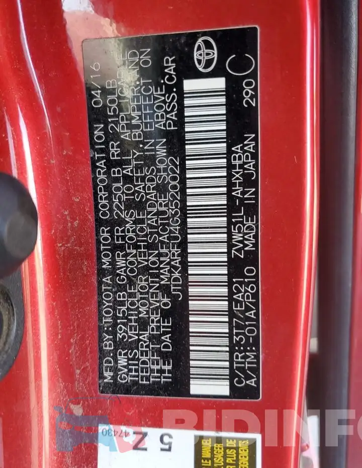 JTDKARFU4G3520022 Photo# 12