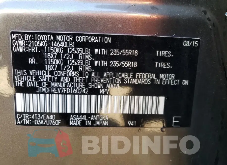 JTMDFREV7FD160242 Photo# 13