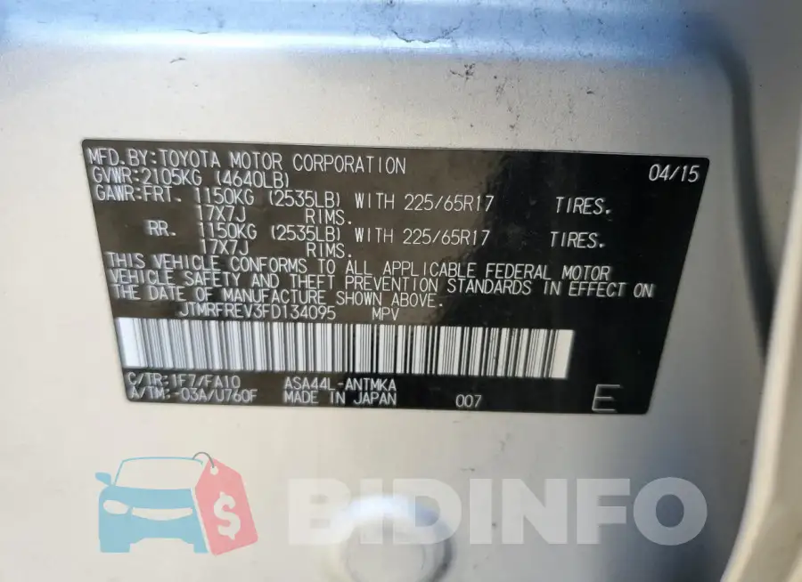 JTMRFREV3FD134095 Photo# 12