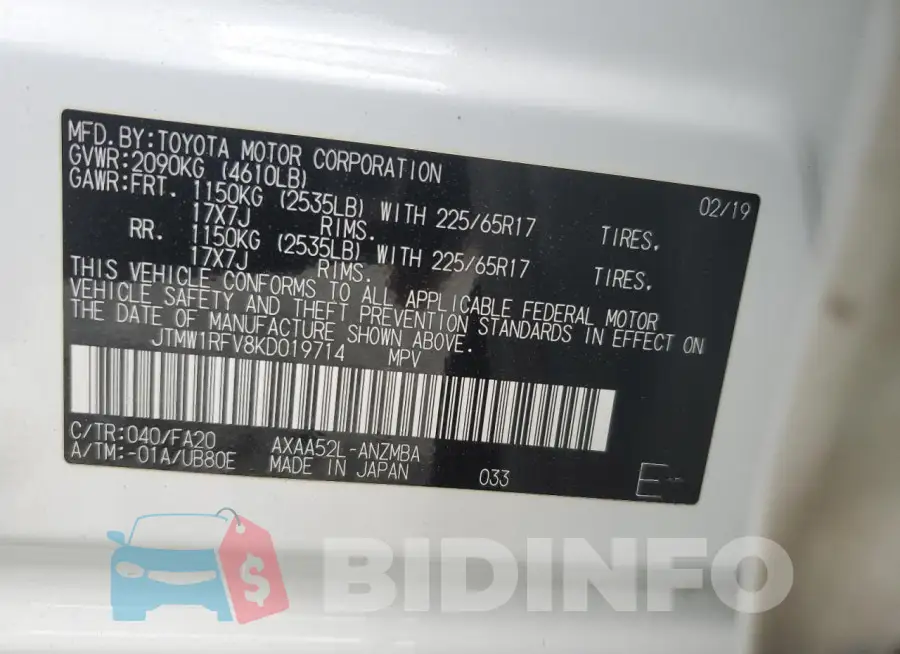 JTMW1RFV8KD019714 Photo# 12