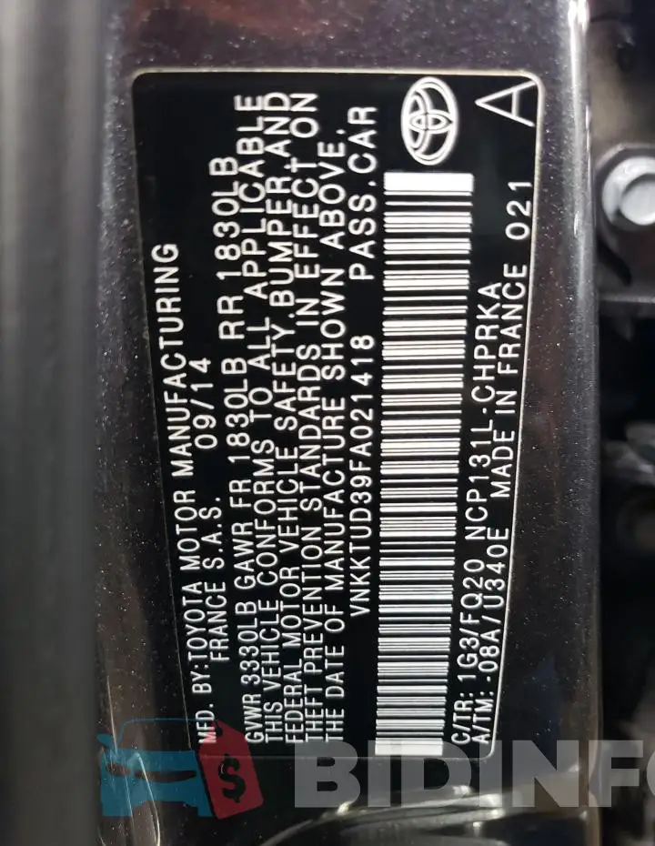 VNKKTUD39FA021418 Photo# 13