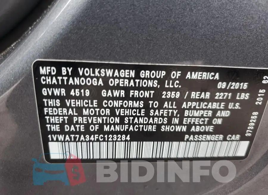 1VWAT7A34FC123284 Photo# 12