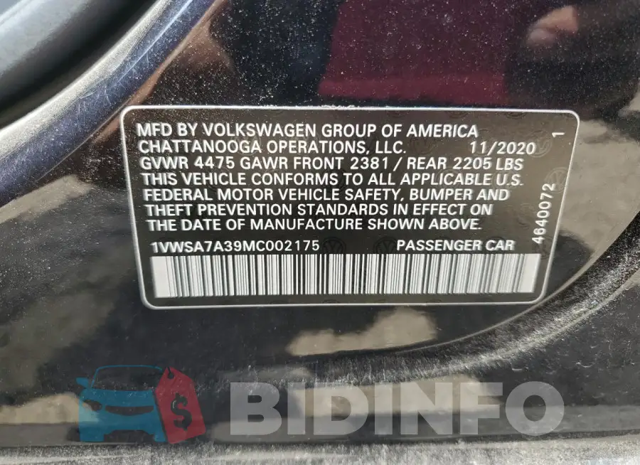 1VWSA7A39MC002175 Photo# 13