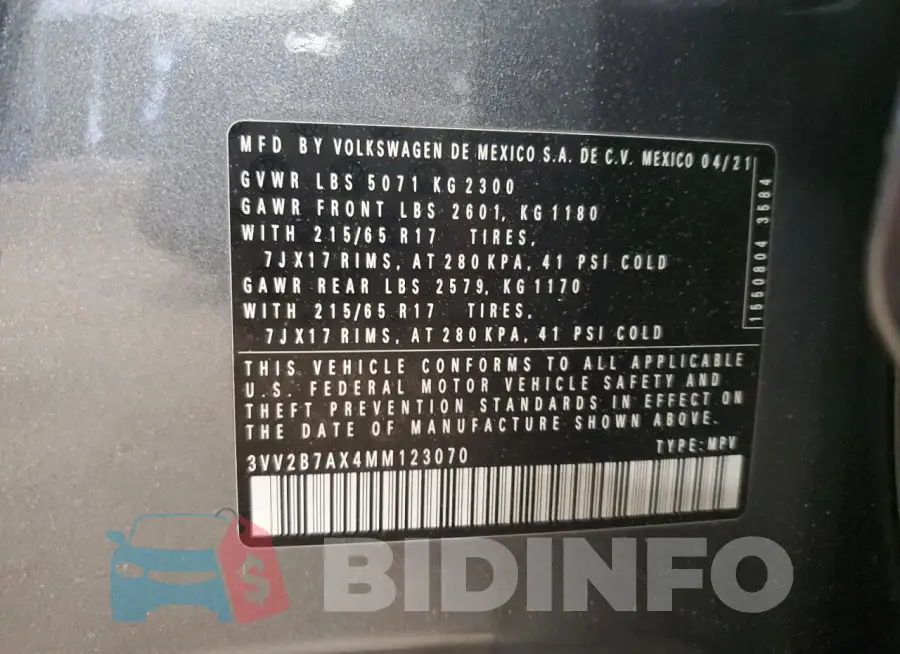 3VV2B7AX4MM123070 Photo# 13