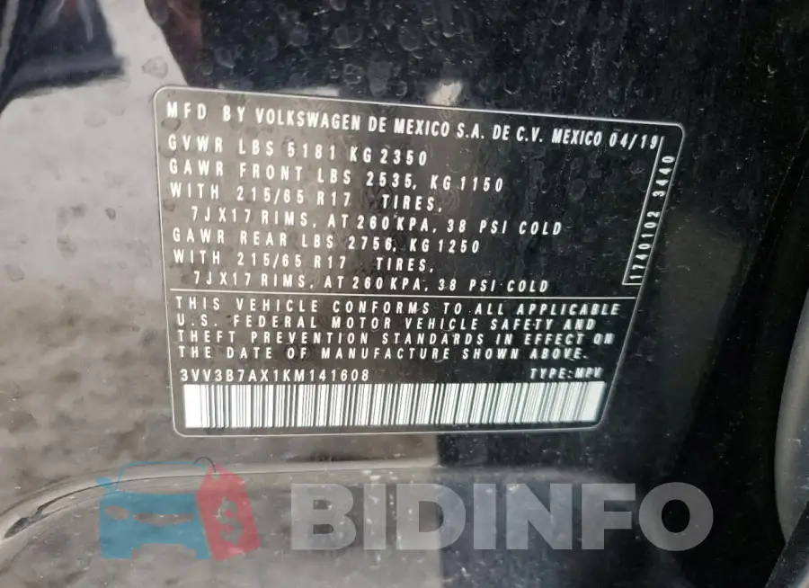 3VV3B7AX1KM141608 Photo# 14