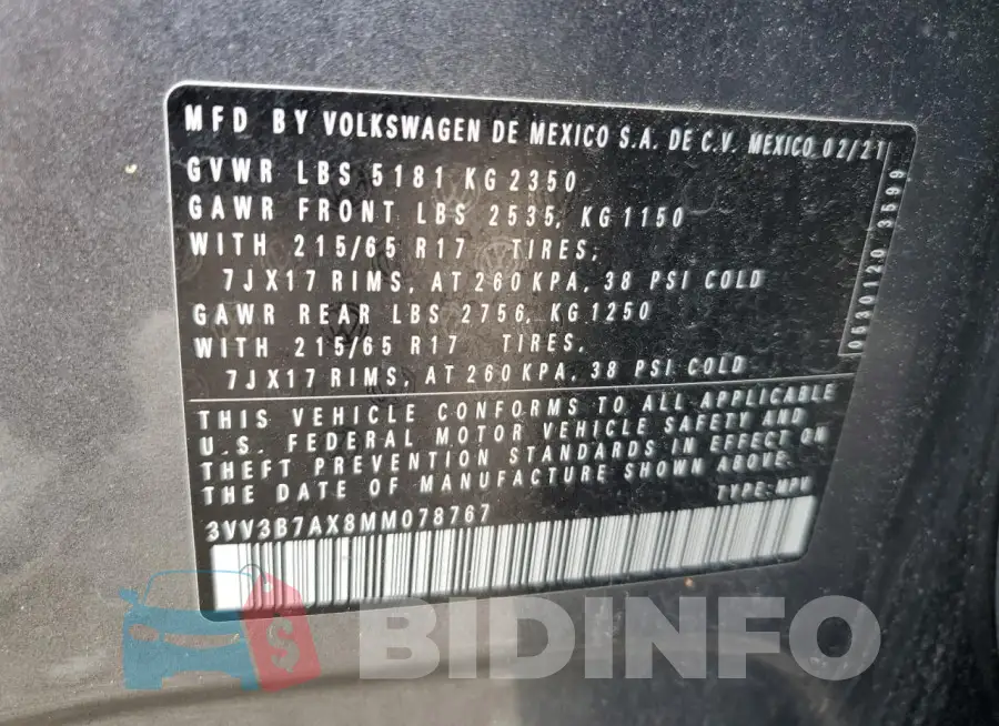 3VV3B7AX8MM078767 Photo# 13