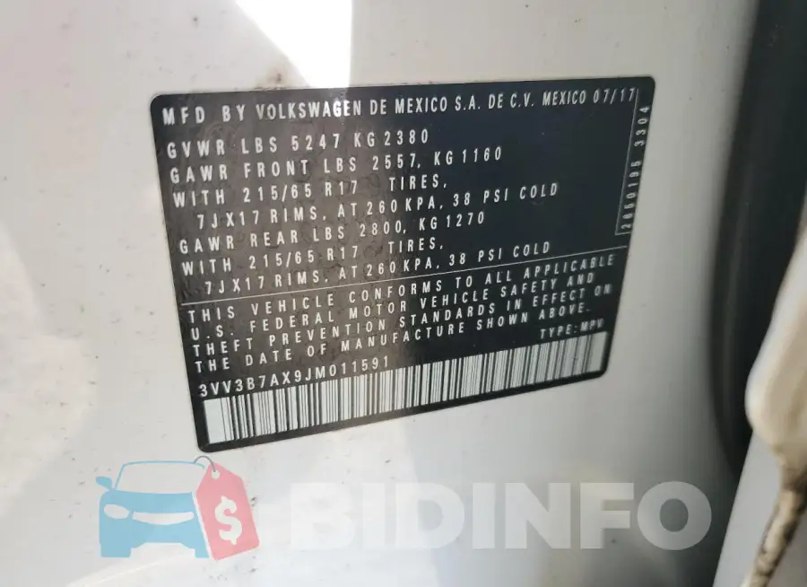 3VV3B7AX9JM011591 Photo# 13
