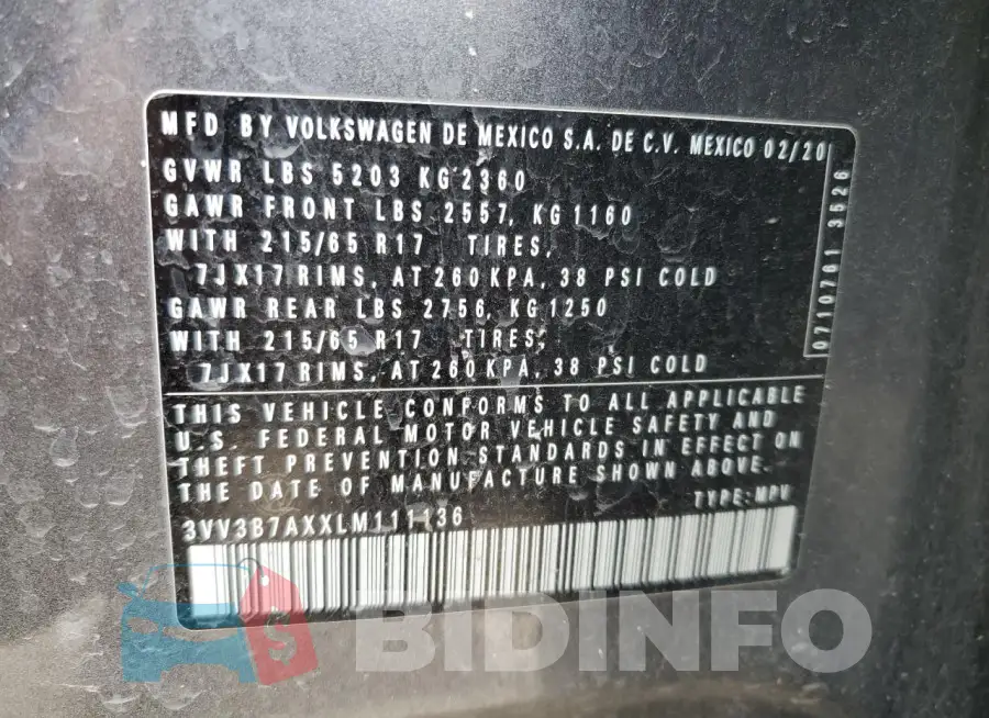 3VV3B7AXXLM111136 Photo# 13