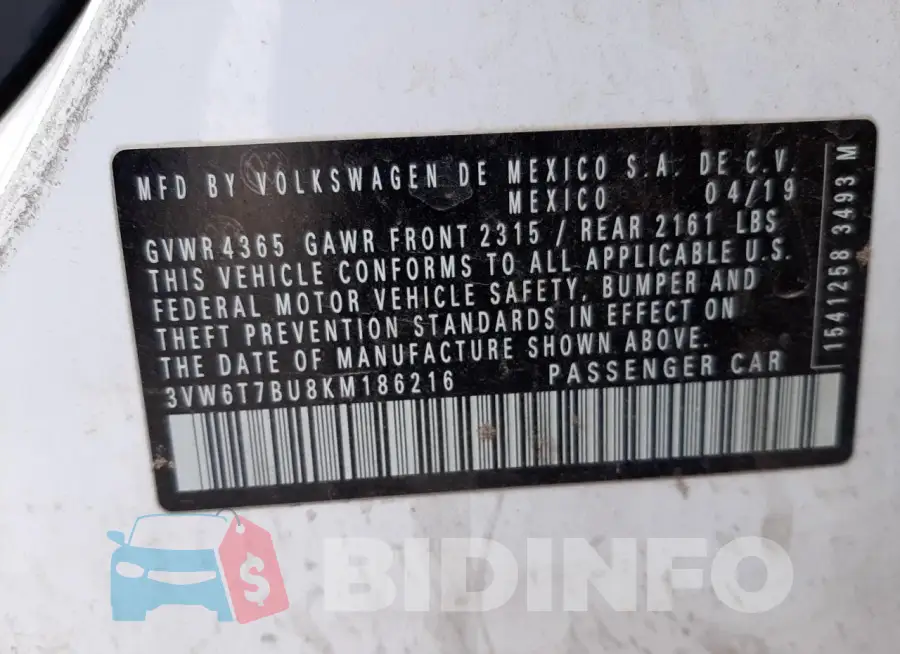 3VW6T7BU8KM186216 Photo# 12