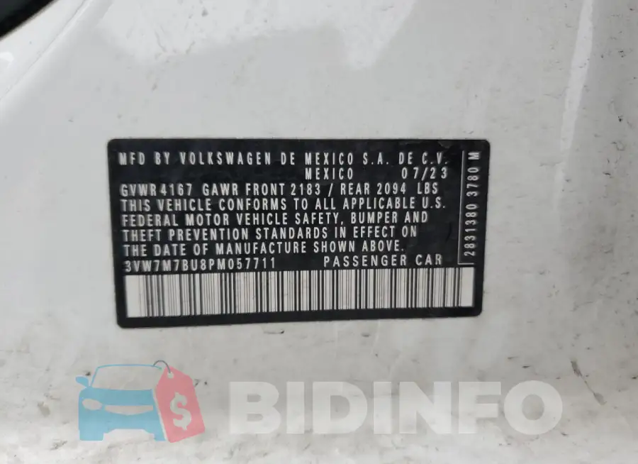 3VW7M7BU8PM057711 Photo# 13
